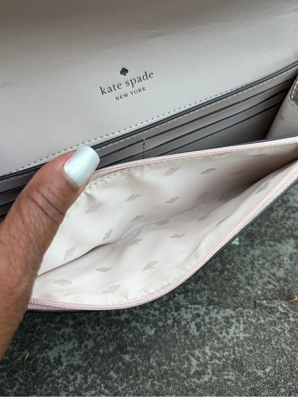 Kate Spade New York Rose Gold Glitter Leather Large Travel Wallet Wristlet